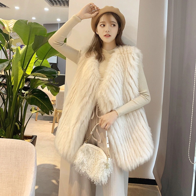 ファーベスト 人工狐毛 ミドル丈 編み風 秋冬 ジャケット レディース ベスト アウター30%までに制限