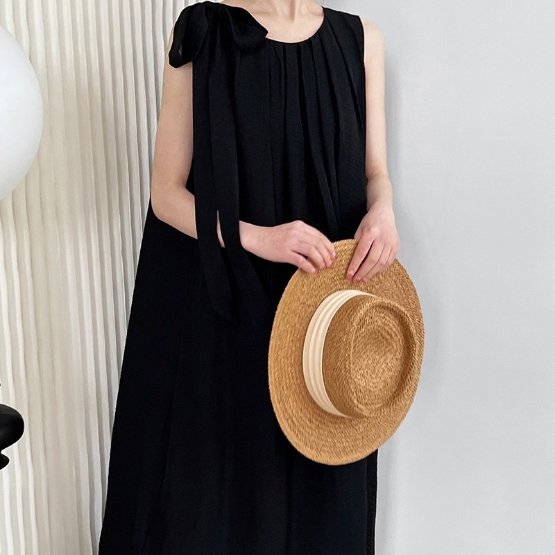 ワンピース ロングワンピース ノースリーブワンピース ラウンドネック 肩リボン フレアスカート かわいい 大人可愛い きれいめ シンプル 上品 おしゃれ かっこいい カジュアル こなれ感 個性的