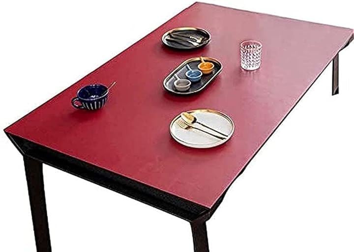 テーブルクロス PUレザーテーブルマット 無地 両面2色 北欧風 長方形 四季通用 お手入れ簡単 おしゃれ 耐久 汚れ防止 防水 防油 耐熱(Red/Black, 80x140cm)
