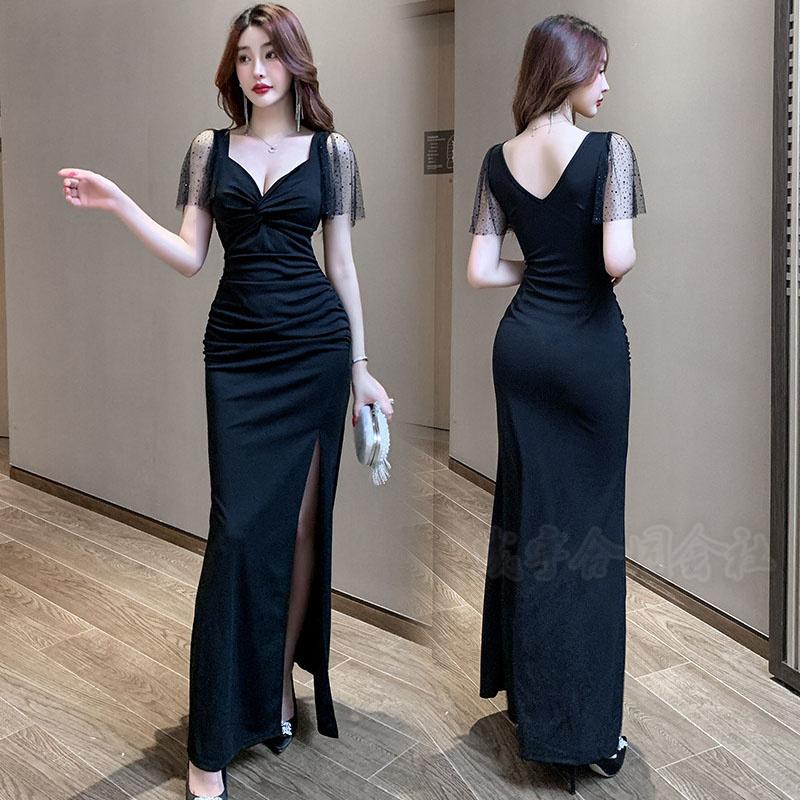 新しい秋のスタイル ロングドレス イブニングドレス ステージドレス 演奏会 大きいサイズ 結婚式 二次会 お呼ばれ Vネック タイト スリット入り 発表会 披露宴 パーティー 上品 211 Qポイント 4,624円