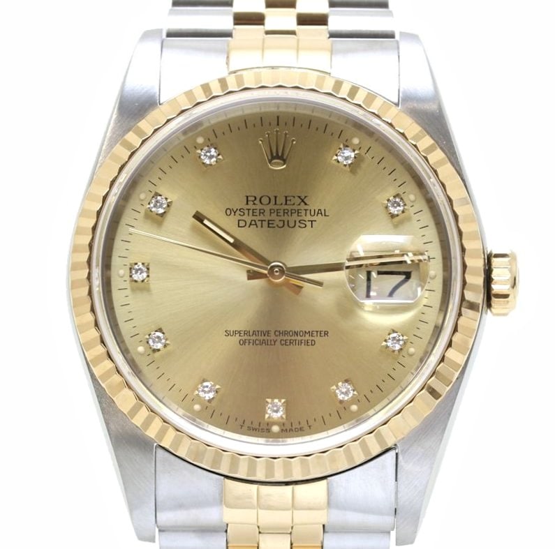 デイトジャスト 10Pダイヤモンド 16233G【磨き済】K18YG イエローゴールド xステンレススチール メンズ /39833【中古】【腕時計】 425,920円