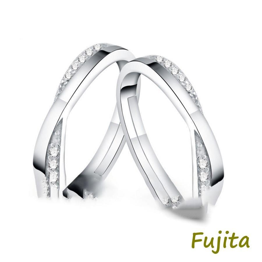 メガ割 ペアリング 指輪 2本セット サイズフリー 豪華粒ダイヤ ウエーブ X型 シルバー プラチナ仕上げ czダイヤ 結婚式 母の日ギフト
