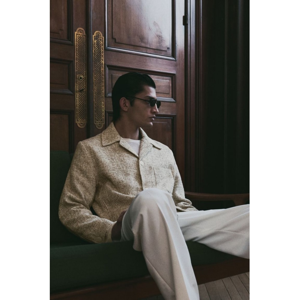 H&M レギュラーフィットウーブンジャケットライトベージュメランジ