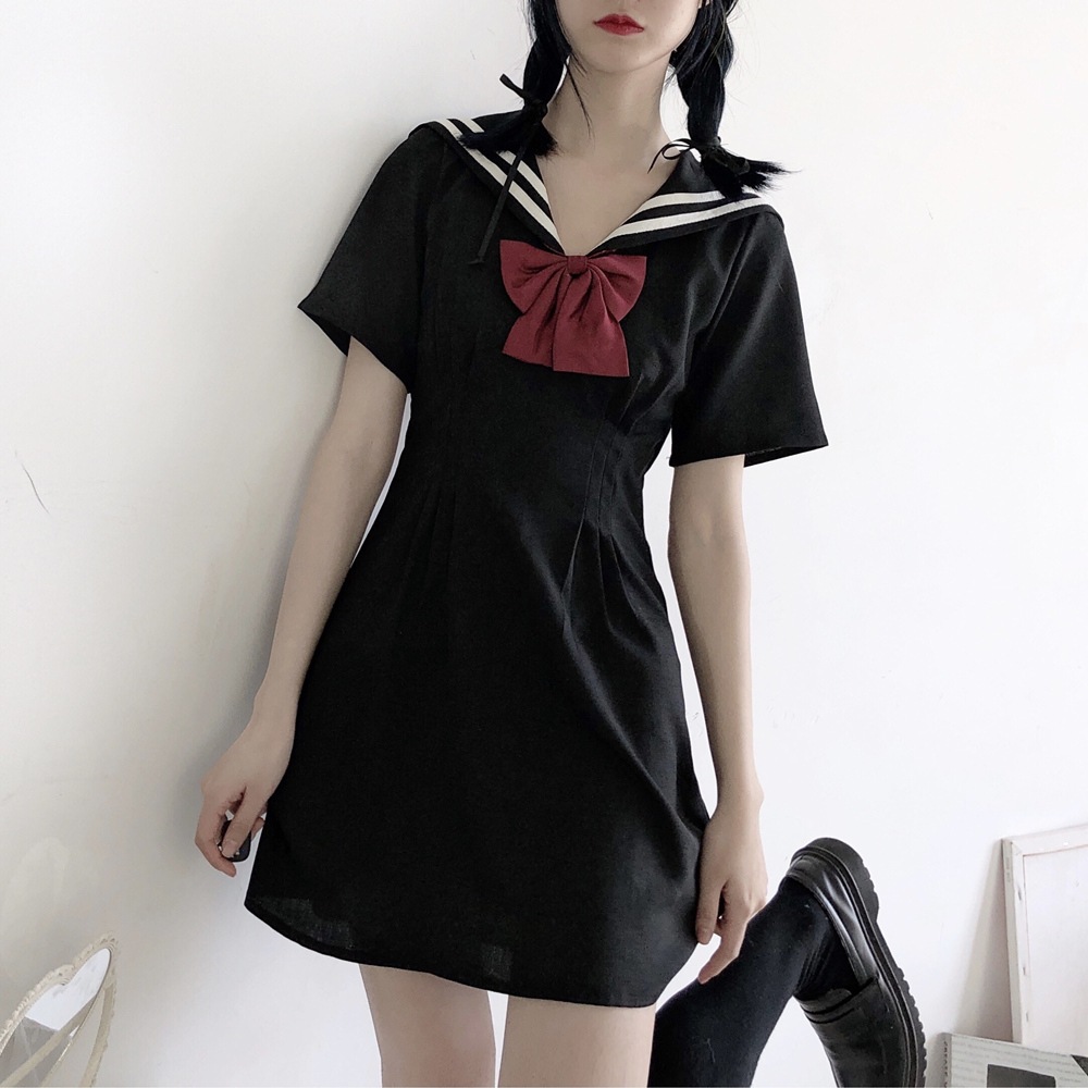 原宿ヴィンテージ女性セーラー襟ドレス夏ロリータ弓かわいい制服ソフトガールかわいいアニメコスプレショー