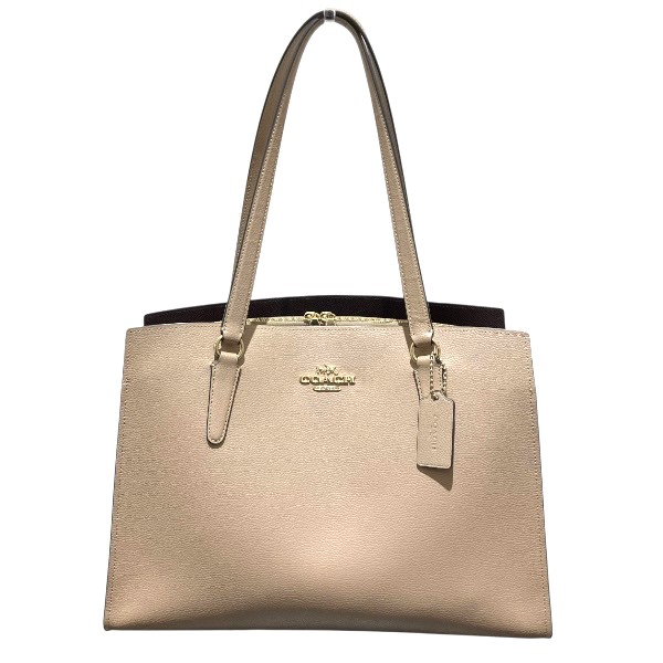 コーチ C4077 テイタム キャリーオール レザー ベージュ系 ショルダーバッグ 【中古】