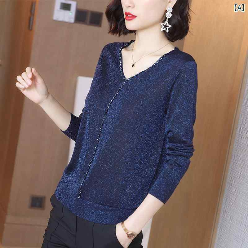 レディース シャツ ブラウス Vネック 長袖 アーバン ノーブル スタイリッシュ ショッピング オフィス 学校行事 快適コーデ 婦人