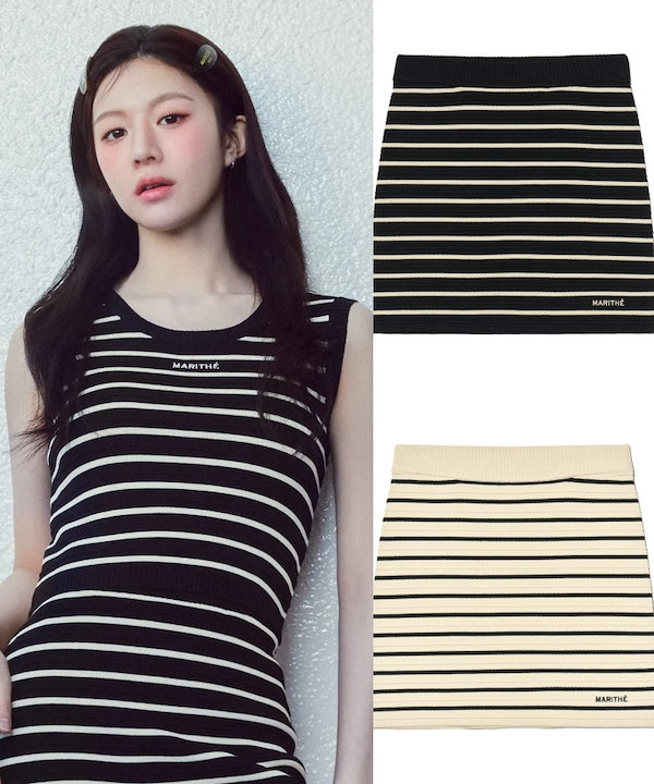 マリテフランソワジルボー　アシンメトリー　ストライプ　カーキ　スカート　ジップ マリテフランソワジルボー アシンメトリー ストライプ カーキ