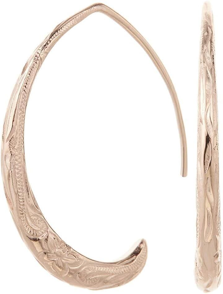 アクセサリーショップピエナサージカルステンレス ハワイアンジュエリー オーバル プルメリア スクロール フックピアス レディース(ピンクゴールド)