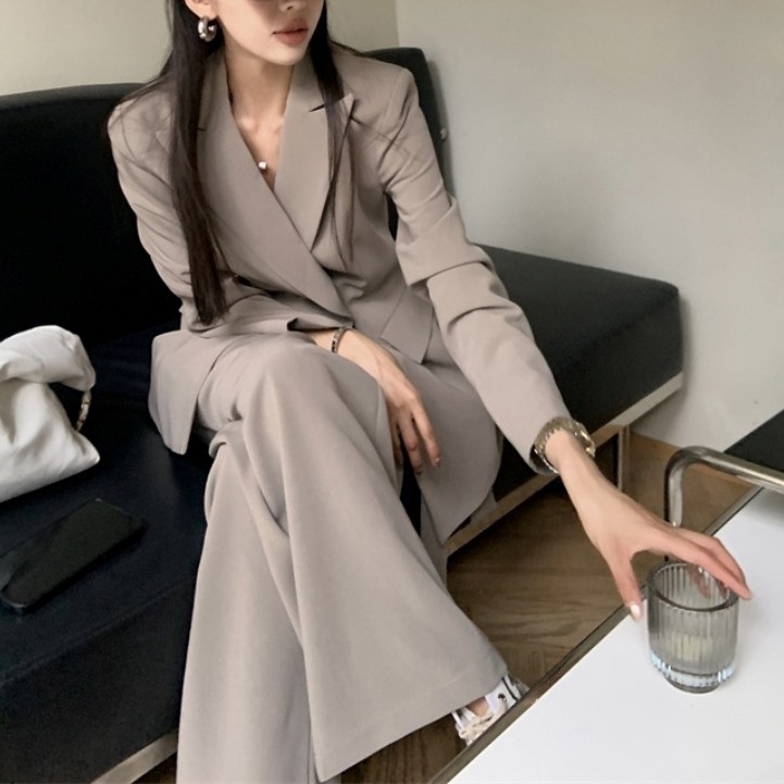 セットアップ リュクス スーツ ジャケット パンツ 韓国 長袖 無地 ミディアム ロング パーティースタイル ホームパーティーアイテム オフィススタイル エレガントスタイル カジュアルスタイル