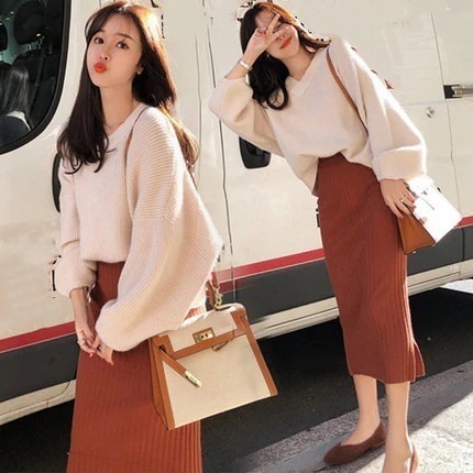 ニットセットセットアップスカートニットセーターロングスカートニットスカートフレアスカート