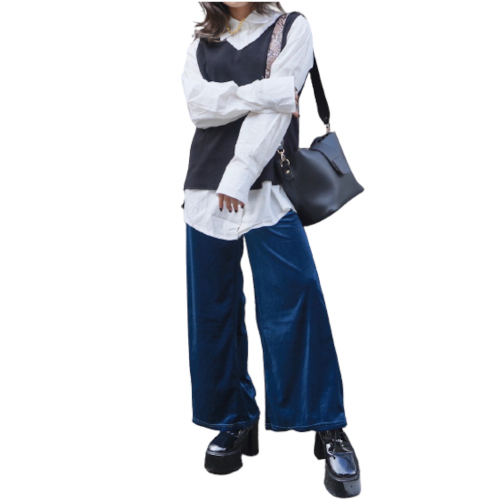 Velvet Easy Wide Pants (blue green) A,D,G レディース