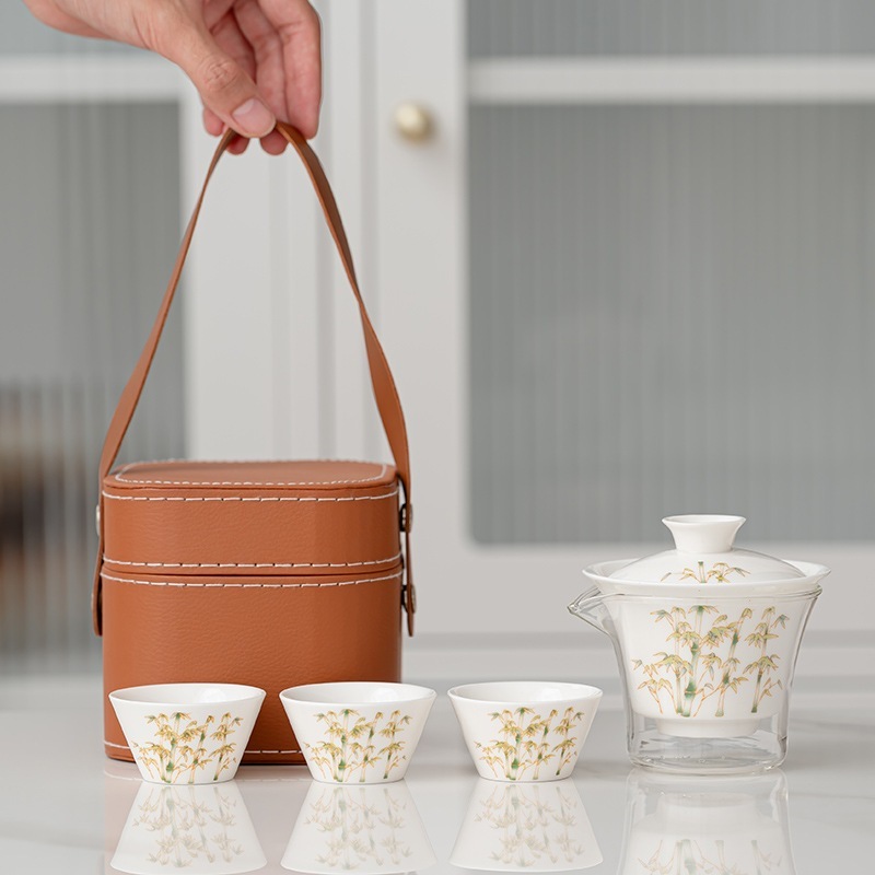 徳化白磁旅行蓋碗セット速客杯車載携帯アウトドア茶器キャンプポット実用