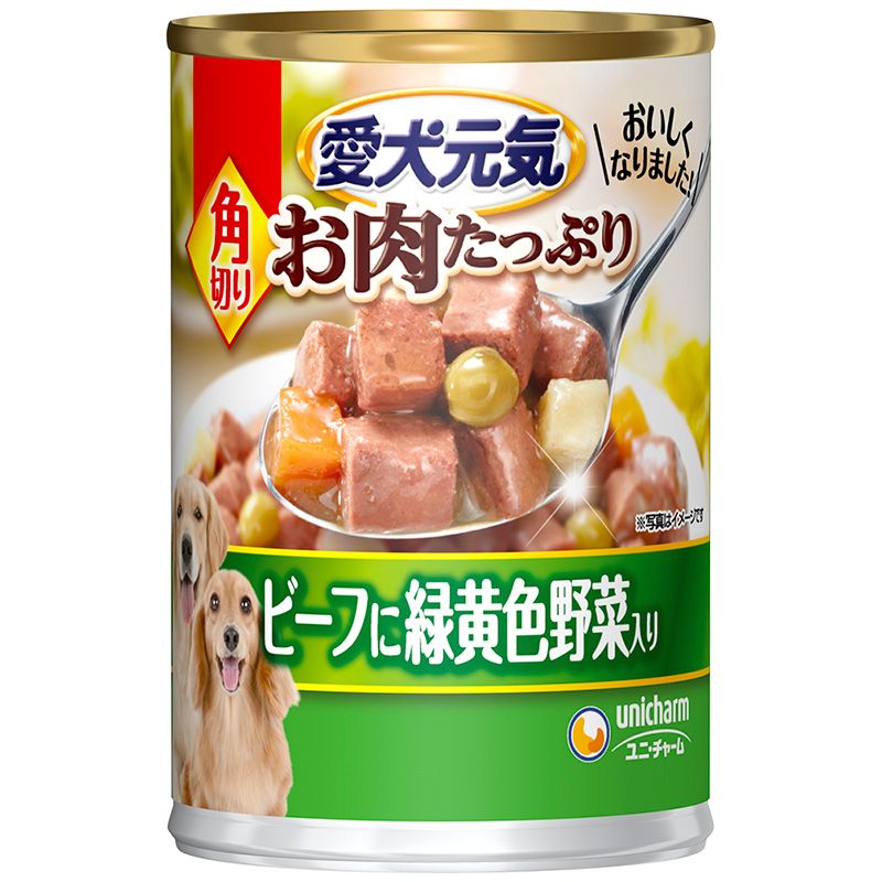（まとめ買い）愛犬元気 缶 角切りビーフ/緑黄色野菜入り 375g 犬用フード [x24]