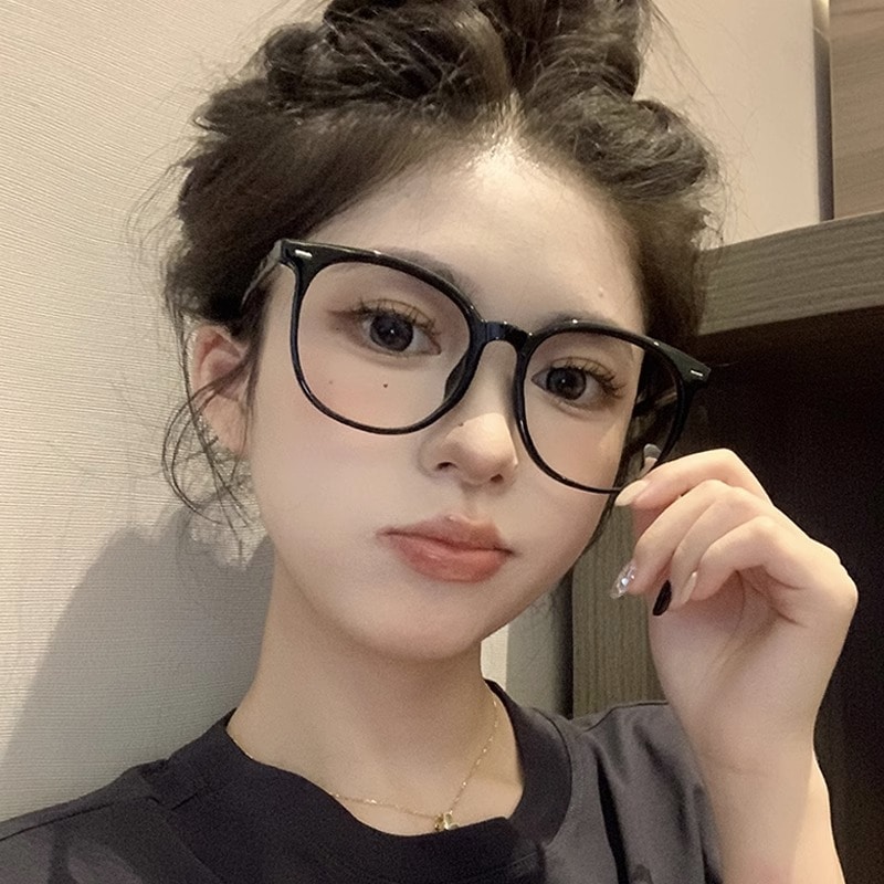 レディース黒縁メガネ韓国版トレンド高級近視度付き対応可能無地メイク加工品大きいフレーム顔が大きい痩せるメガネフレーム