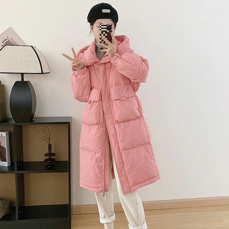 半粒ボタン長型冬の新型ダウンジャケット 大きなポケットカジュアルなトレンドコートを厚くする