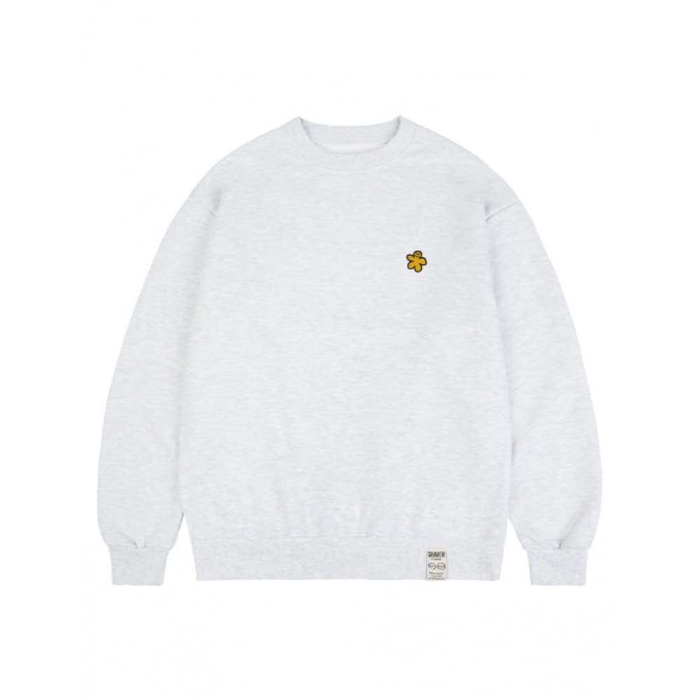 GRAVER [ユニセックス] イエローオッドフラワー刺繍スウェットシャツ_メランジホワイト