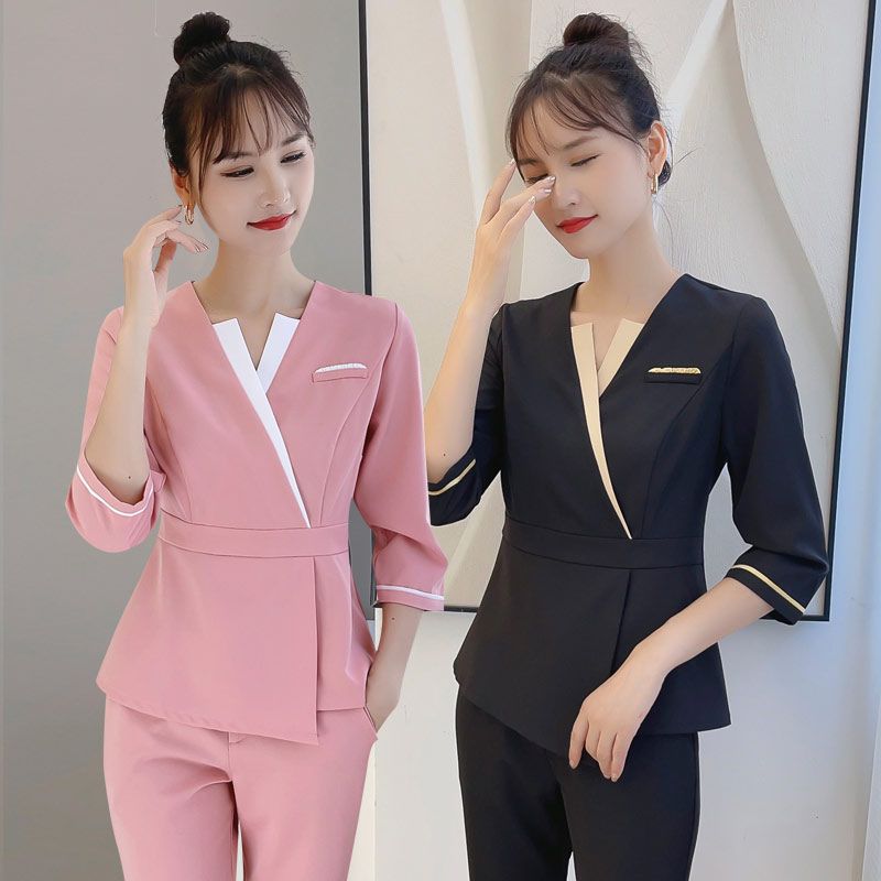2025ユニフォーム エステ サロン通勤 レディース 女性 制服おしゃれ 半袖 七分袖 ジャケット 上下セッ-09