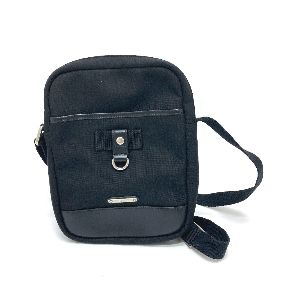 ショルダーバッグ ロゴ プレート ショルダーバック 肩掛けバック 斜め掛けバック 鞄 バック キャンバス/レザー ブラック