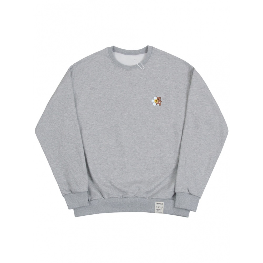 GRAVER フラワーベア刺繍スマイルマンツーマングレー