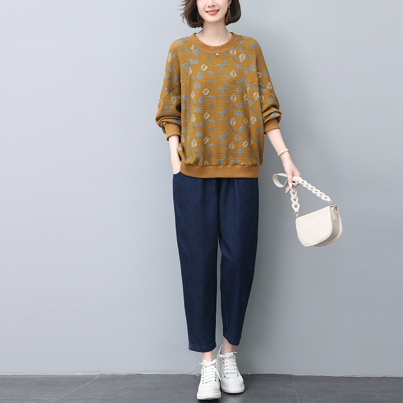 女性用カジュアルファッションスーツ 2024年春秋冬 秋ママ秋服 ゆったり洋風セーター2点セット 8,291円