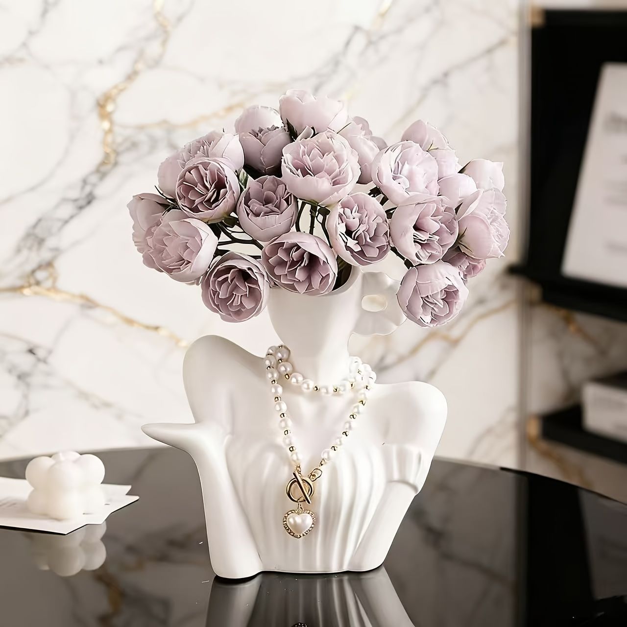 花瓶 花びん セラミック おしゃれ コーヒーカップの顔の女性 ネックレス付き ユニーク モダン シンプル インテリア雑貨 花器 生け花 装飾 玄関 リビング ダイニング ミニマリスト アートデザインt