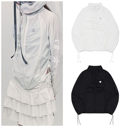 CHERRY STRING SHIRRING WINDBREAKER