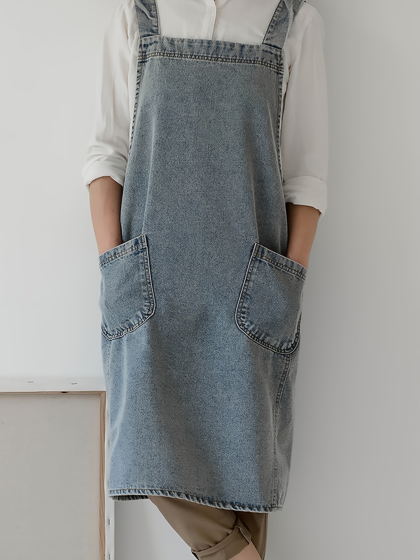 デニムエプロン丈夫なキャンバス素材クロスストラップ