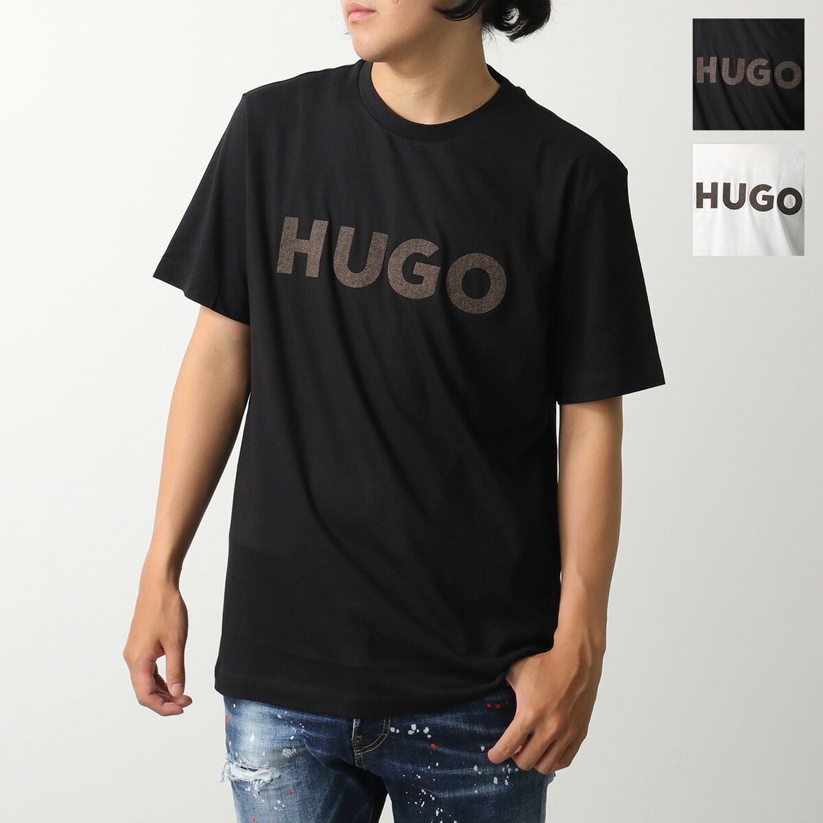 HUGO BOSS HUGO ヒューゴボス Tシャツ 50542737 メンズ 半袖 カットソー コットン クルーネック ストレッチ ロゴT カラー2色