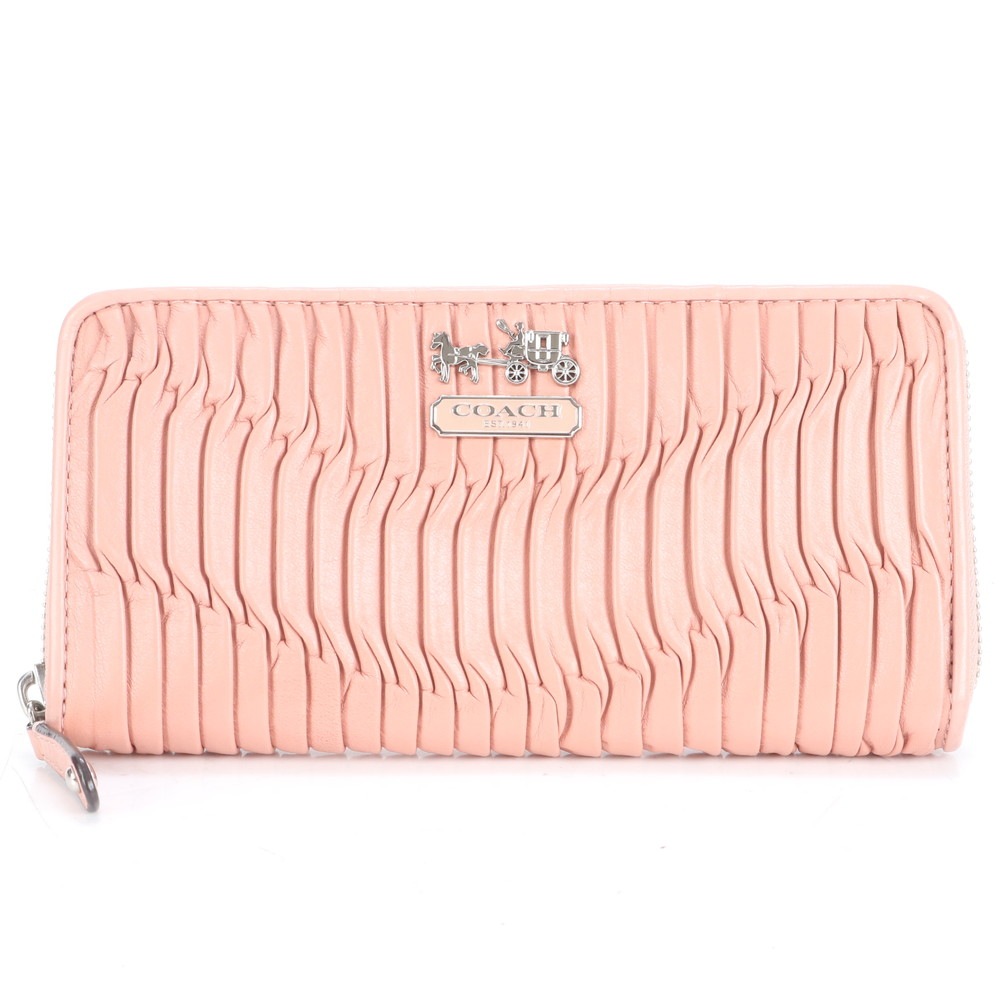 極美品 マディソン ギャザード レザー 長財布 長財布 二つ折り 三つ折り コンパクト ウォレット ラウンドファスナー レディース RUE CP6-6 中古
