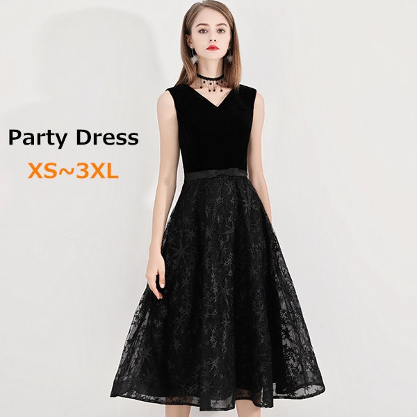 ドレス 大人 ピアノ 発表会 演奏会 結婚式 母親 ピアノ発表会 黒 袖付き パーティードレス 大きいサイズ ブライダル お呼ばれ ワンピース フォーマル ノースリーブ Vネック 20代 30代 お揃