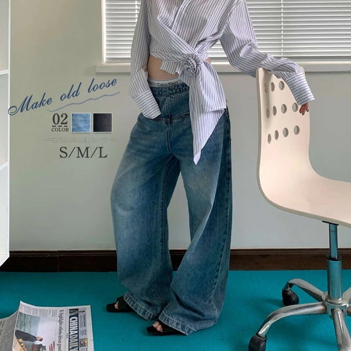 デニムパンツ レディース ワイドパンツ ストレート ボトムス ワイドデニム パンツ ジーンズ ジーパン デニム ハイウエスト大きいサイズ ゆったり 綿 春 夏 秋 冬 ワイド パンツ 美シルエット 個