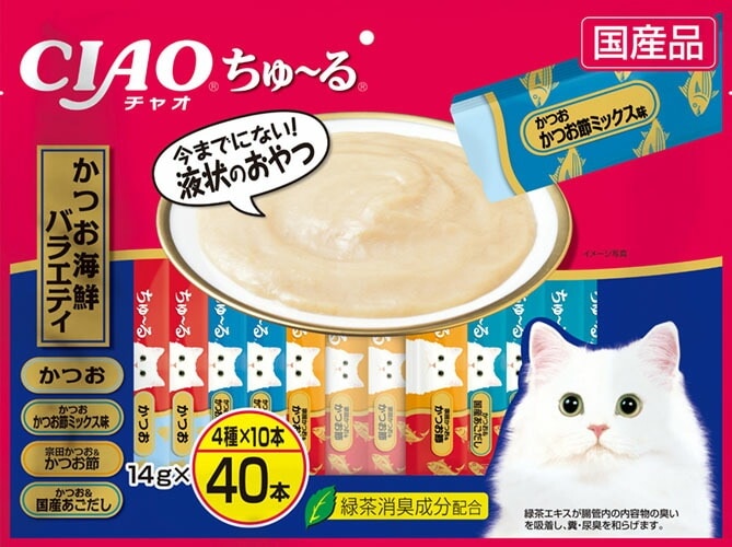 （まとめ買い）CIAO ちゅる かつお海鮮バラエティ 14gx40本 猫用おやつ [x3]
