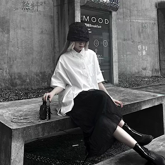 シャツ ブラウス アシンメトリー フロントボタン 半袖 無地 シャツブラウス レディース