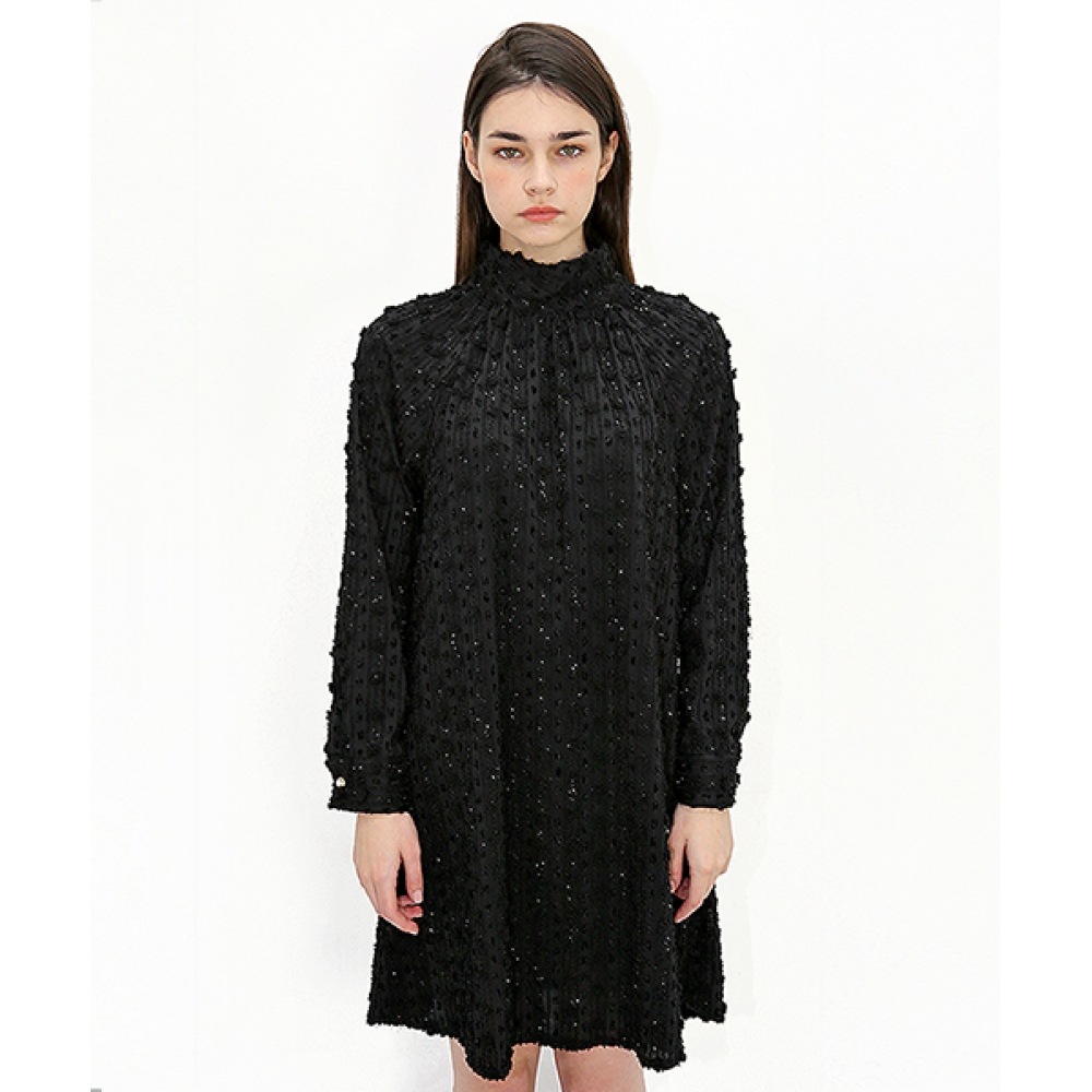DAMAGE MNEMONICタートルネックグリッターブラックワンピース_Turtleneck Glitter Black OP