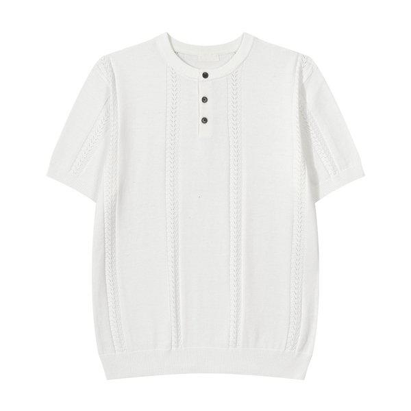 メンズプレミアムヘンリーネックラウンド半袖ニットTシャツ GN-KNH-Q012-アイボリー