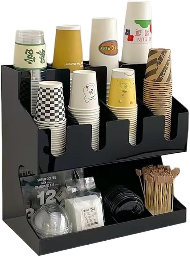 紙コップホルダー 収納 カップディスペンサー 置き型 カップスタンド アクリル製 ホーム オフィス 集会 飲料 イベント 喫茶店 業務用(ブラック, 11列)