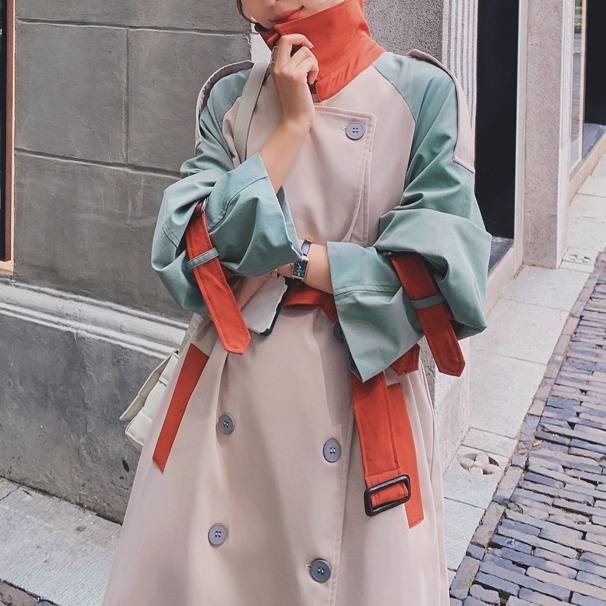 レディース アウター コート ロングコート トレンチコート カラーコート マルチカラー 膝下 ダブル