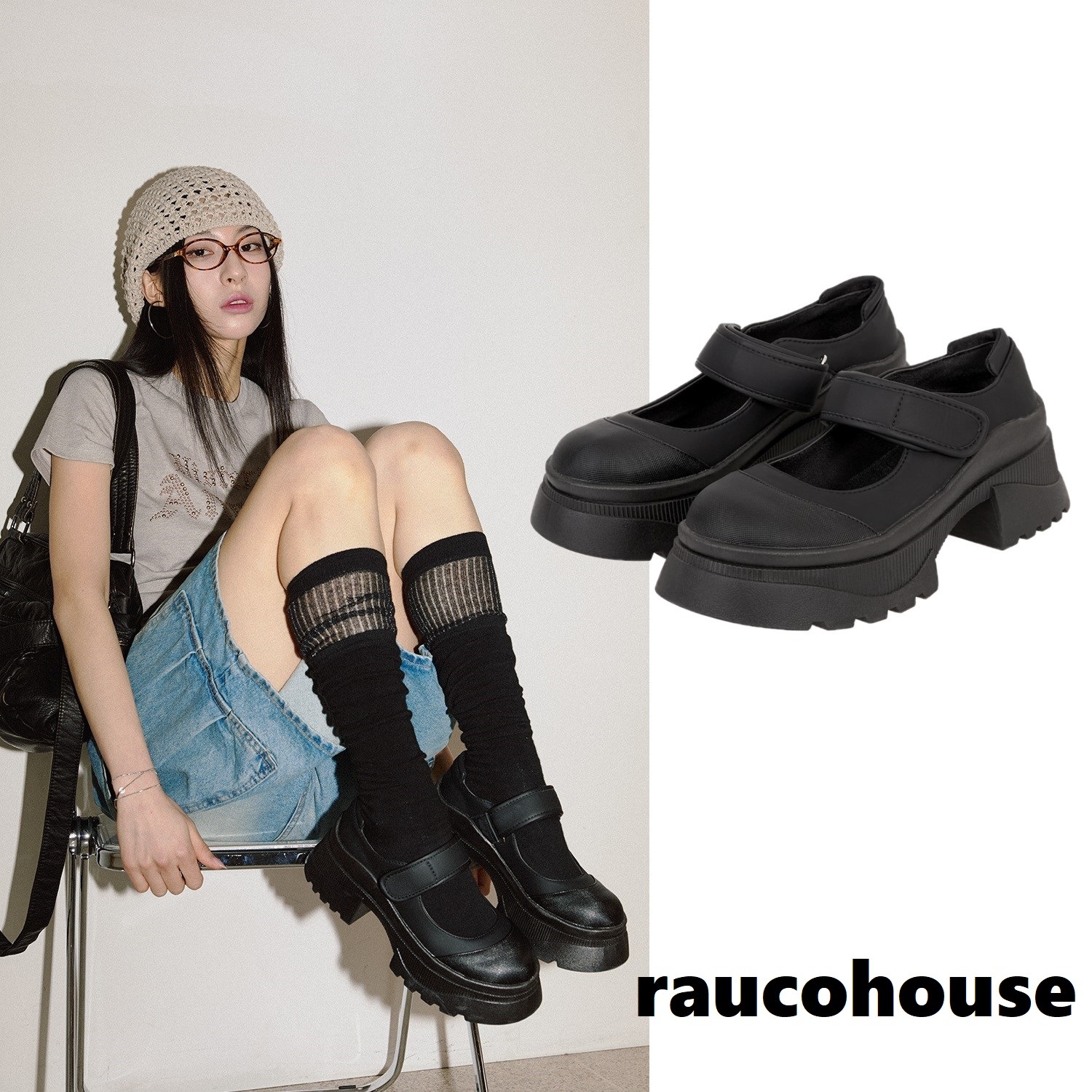 韓国人気ボールドメリージェーンプラットフォームローファー