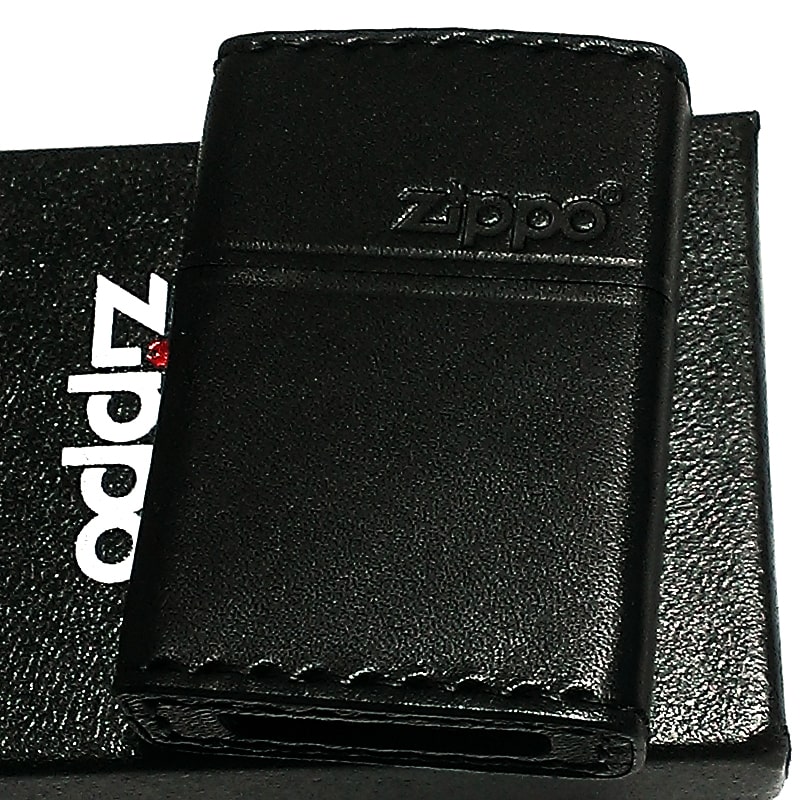 ZIPPO 革巻き ジッポ ライター ロゴ ブラック レザー 黒 本牛革 シンプル かっこいい 皮 メンズ ギフト