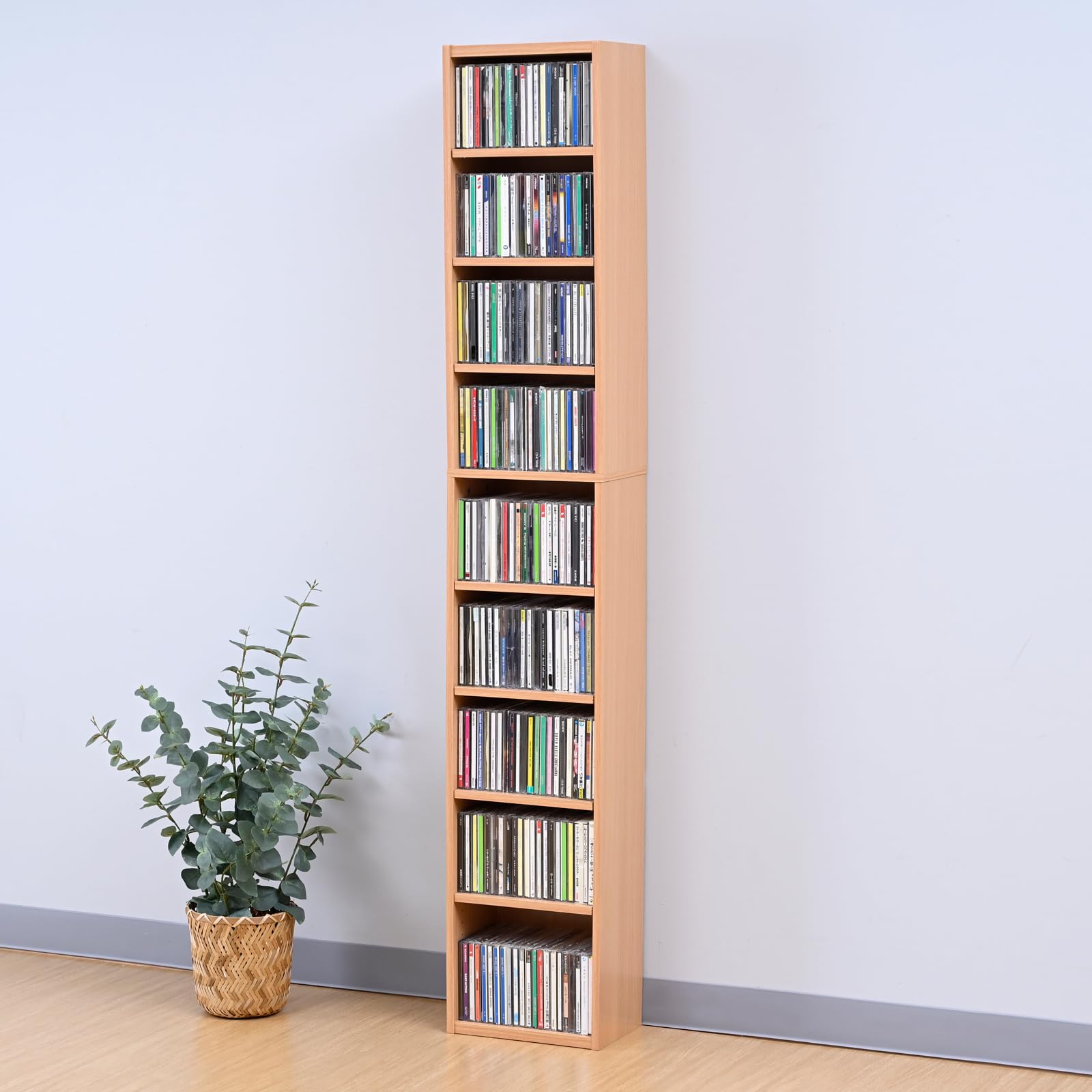 山善(YAMAZEN) ラック 棚 9段 CDラック 本棚 スリム 大容量 可動棚 コミック DVD 収納 幅25.5×奥行17×高さ150cm 収納棚 シェルフ 省スペース 組立品 ナチュラル CC