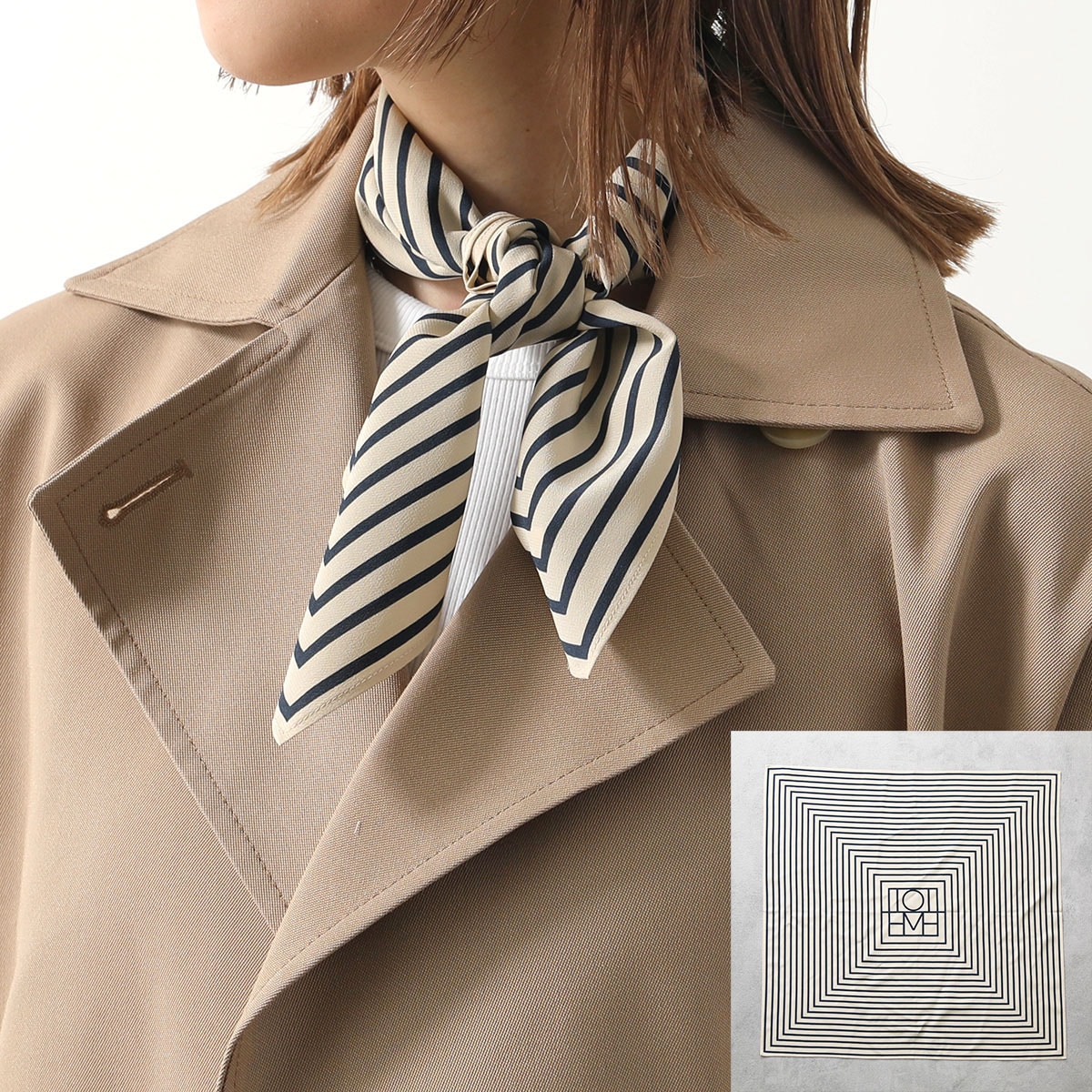 Toteme トーテム スカーフ SIGNATURE MONOGRAM SILK 211 852 800 レディース シルク ストライプ ロゴ 950