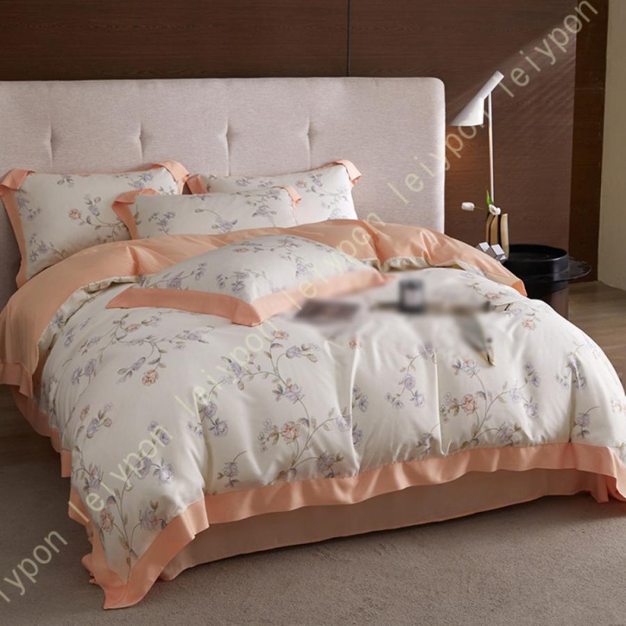 サテン 調 レーヨン しっとり 夏 布団カバー 涼しい フラット ベット フラット シーツ 寝具カバー 枕カバー セット シングル ダブル 冷感 4点セット