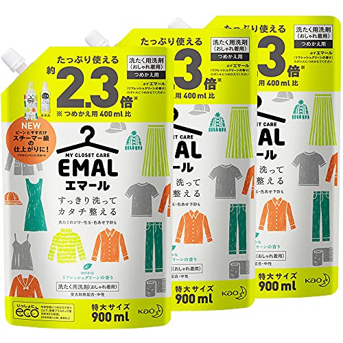 まとめ買いエマールＥＭＡＬ洗濯洗剤 液体 リフレッシュグリーンの香り 詰め替え900ml３個 4,743円