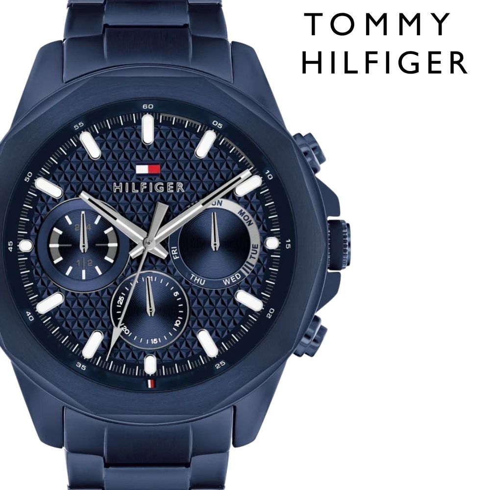 トミーヒルフィガー 腕時計 メンズ 48mm 超大きめ ネイビー ステンレス マルチファンクション TOMMY HILFIGER メンズウォッチ かっこいい ブランド 男性 彼氏 夫 父 プレゼント