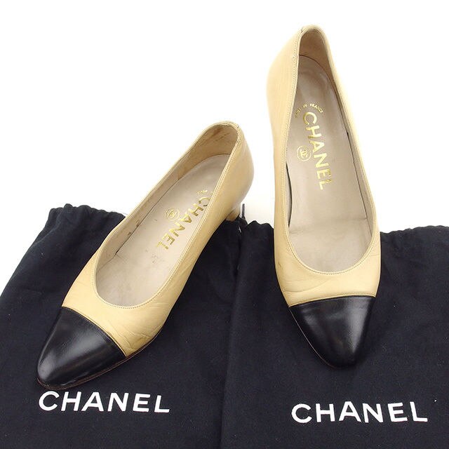 シャネル パンプス シューズ 靴 35 ラウンドトゥ バイカラー CHANEL 中古 E16882