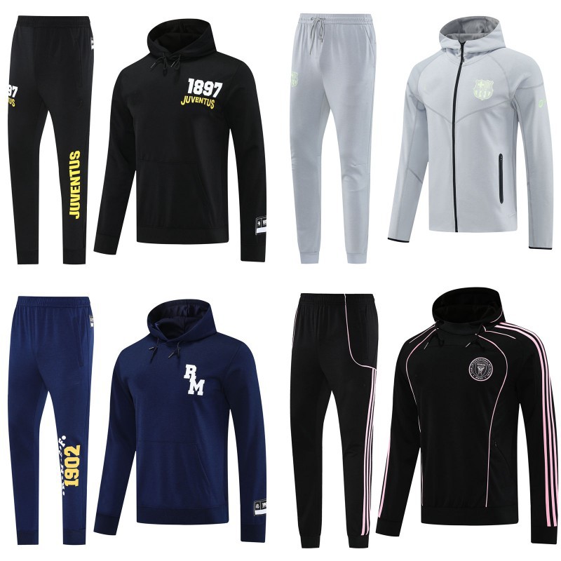25-26 年度 パリ SG・バルセロナ・レアルマドリード・AC ミラン・マルセイユ フルジッパーキャップ付き フード付きスウェット トレーニングウェアコート ロングスリーブスウェット サッカーウェア