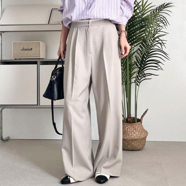 (PT) イズ配色パンツ 春 女性 スラックス バンディングパンツ