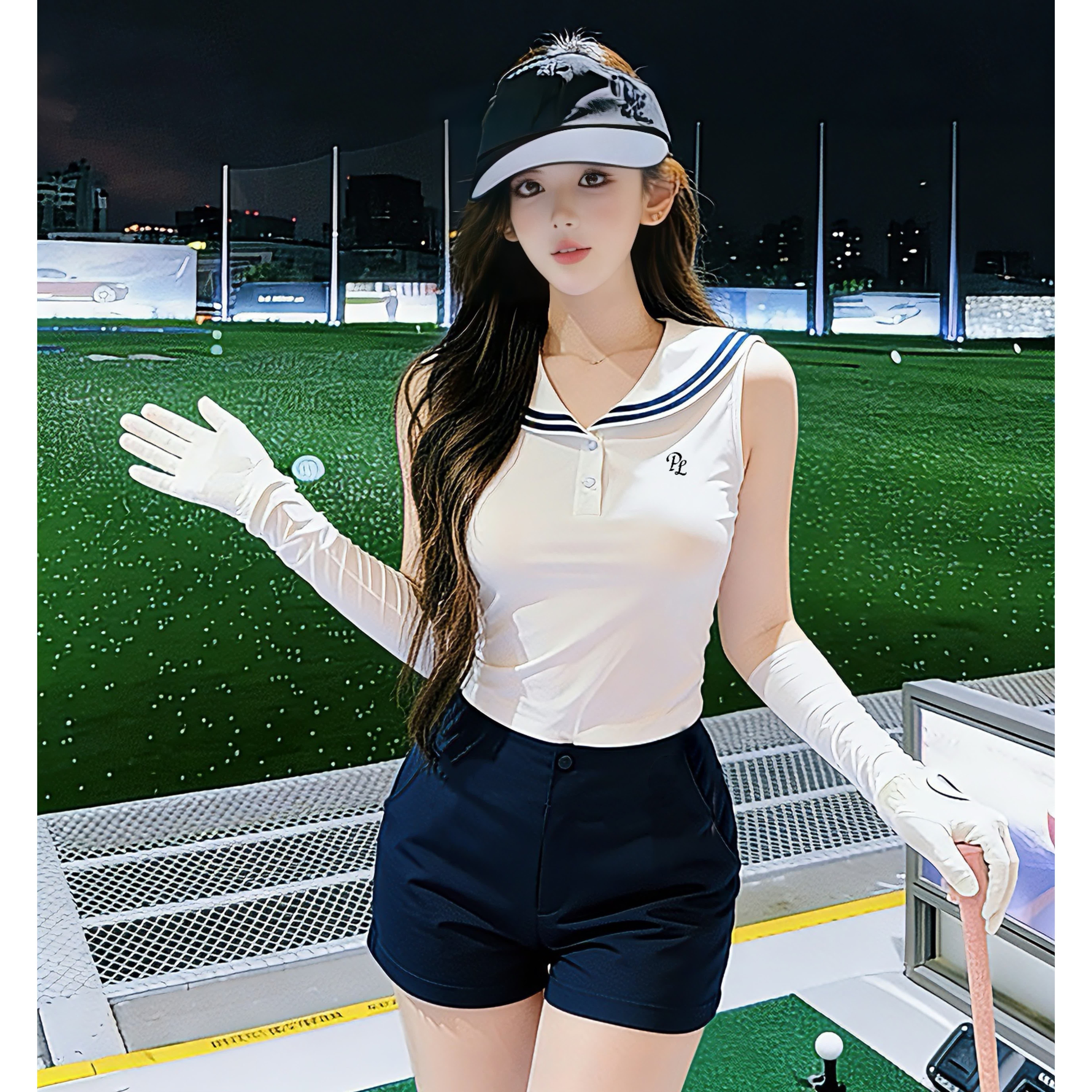 2026新作 ゴルフウェア ショートパンツ ノースリーブ ホワイト ネイビー 夏 レディース ゴルフ スポーツ 速乾