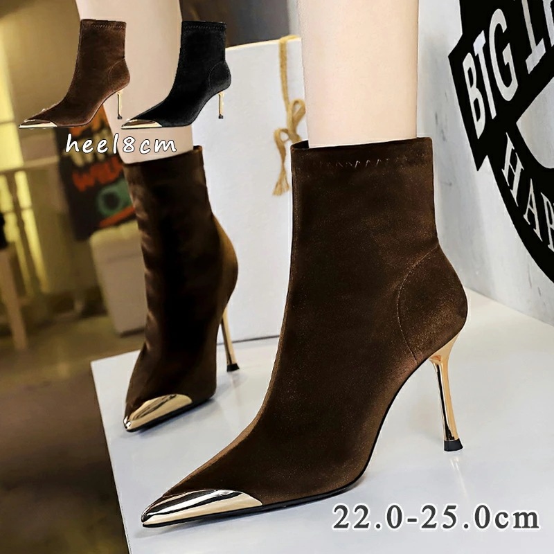 ショートブーツ レディース 歩きやすい ヒール ハイヒール ピンヒール 9cm スエード ポインテッドトゥ ショートブーツ ブーツ ブーティ ヒール ブーツ 大きいサイズ ヒールブーツ 足が細く見え