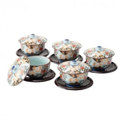 西海陶器 亀甲岩牡丹 茶托付汲出揃 31054